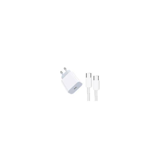Cargador de red USB-C carga rápida PD y OC 4.0 3A 20W con cable USB-C 3A (carga rápida Samsung, iPhone 15, etc) blanco