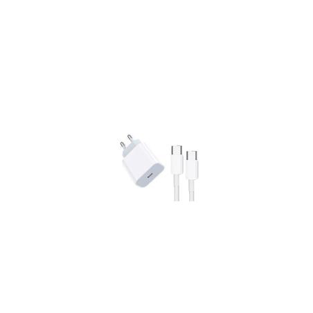 Cargador de red USB-C carga rápida PD y OC 4.0 3A 20W con cable USB-C 3A (carga rápida Samsung, iPhone 15, etc) blanco