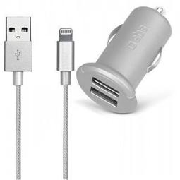 Cargador de coche universal doble salida más cable de datos Apple MFI Lightning SBS Gold Collection plata
