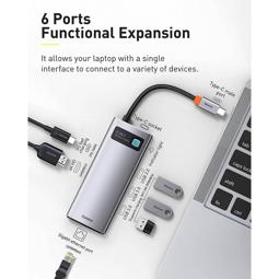 Baseus Hub Metal Gleam Series 6 en 1 multifuncional USB-C a USB-C