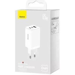 Baseus GaN5 Pro cargador carga rápida 2xUSB-C+1xUSB 65W blanco
