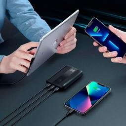 Batería externa universal 10.000mAh, carga rápida PD 22,5W, USB-C + 2x USB 3.0 negro