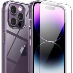 Protector cristal templado + carcasa híbrida iPhone 14 Pro transparente
