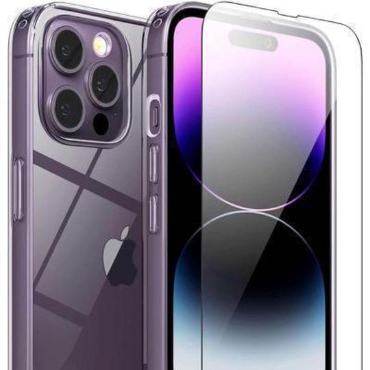 Protector cristal templado + carcasa híbrida iPhone 14 Pro transparente