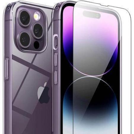 Protector cristal templado + carcasa híbrida iPhone 14 Pro transparente