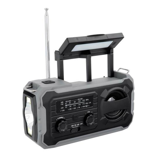 Radio FM con linterna, alarma SOS y powerbank solar de 4000 mAh negro