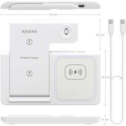 AISENS base de carga inalámbrica USB-C 15W para móvil, Apple Watch, auriculares blanco