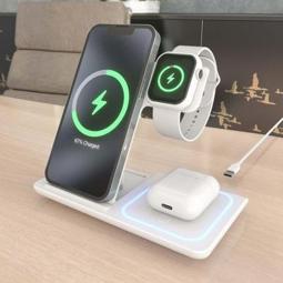 AISENS base de carga inalámbrica USB-C 15W para móvil, Apple Watch, auriculares blanco