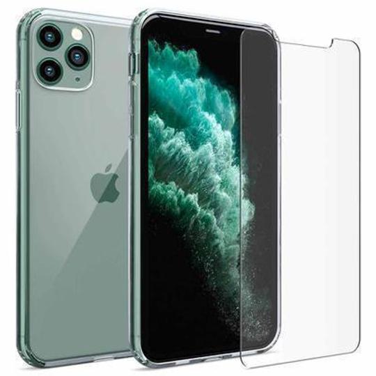 Protector cristal templado + funda silicona iPhone 11 Pro Max transparente