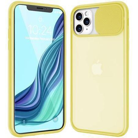 Carcasa iPhone 11 Pro Max híbrida con protector de cámara deslizante amarillo