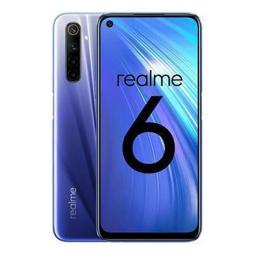 Maqueta original Realme 6 con simulación de pantalla encendida, color azul