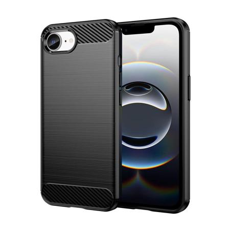 Funda silicona iPhone 16e, alta protección e inserciones símil a fibra de carbono negro
