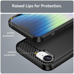 Funda silicona iPhone 16e, alta protección e inserciones símil a fibra de carbono negro