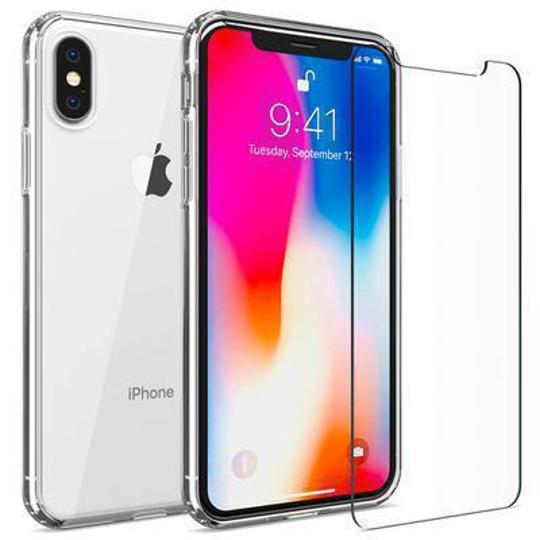Protector cristal templado + funda silicona iPhone XS Max