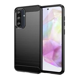 Funda silicona Samsung Galaxy A36 5G / Galaxy A56 5G, alta protección e inserciones símil a fibra de carbono negro
