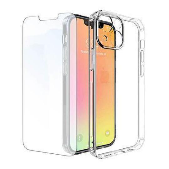 Protector cristal templado + carcasa híbrida iPhone 14 transparente
