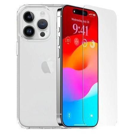 Protector cristal templado + carcasa híbrida iPhone 15 Pro Max transparente