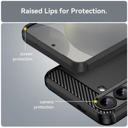 Funda silicona Samsung Galaxy S25 Plus, alta protección e inserciones símil a fibra de carbono negro