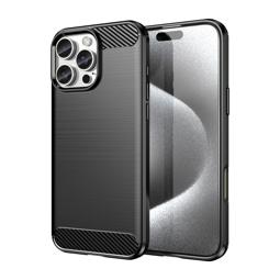 Funda silicona iPhone 16 Pro Max, alta protección e inserciones símil a fibra de carbono negro