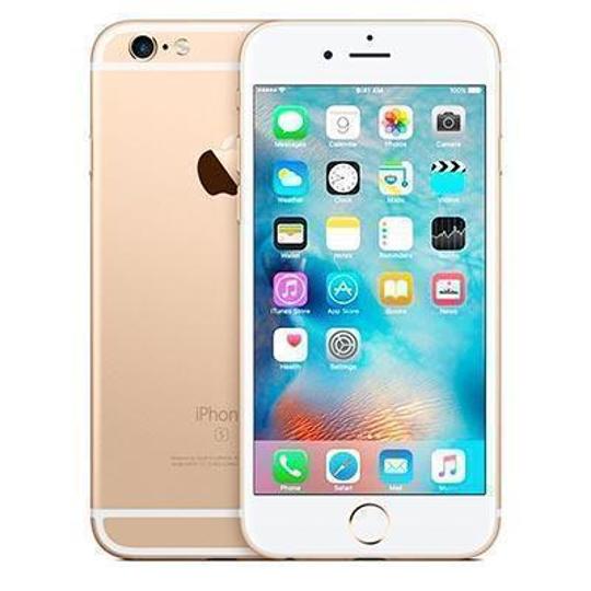 Maqueta de iPhone 6S de alta calidad con simulación de pantalla encendida. Color dorado.