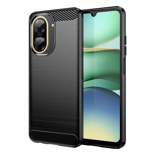 Funda silicona Xiaomi Redmi A5 4G, alta protección e inserciones símil a fibra de carbono negro