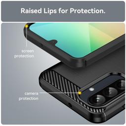 Funda silicona Samsung Galaxy A26 5G, alta protección e inserciones símil a fibra de carbono negro