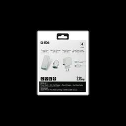 Kit alimentación 4 en 1. Cargador de red + coche + batería externa + cable dual