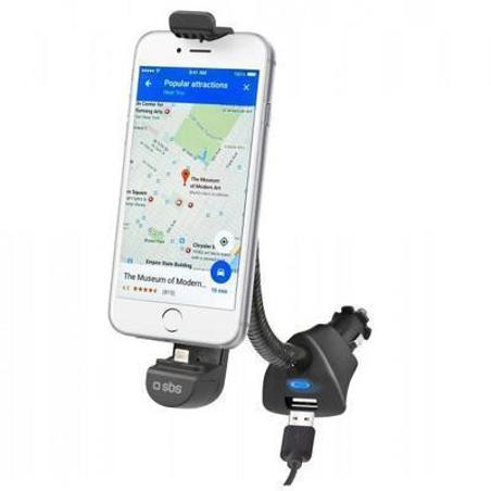 Soporte de coche SBS con conector Lightning y puerto USB para iPhone hasta 5,5"