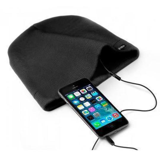 Gorro de invierno con auriculares estéreo, micrófono y botón de respuesta negro
