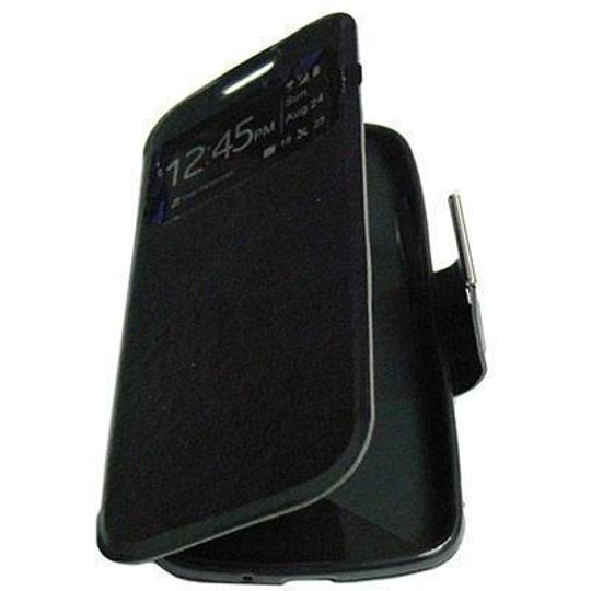 Funda de piel Samsung Galaxy Core 4G G386 libro con ventana S-View negra