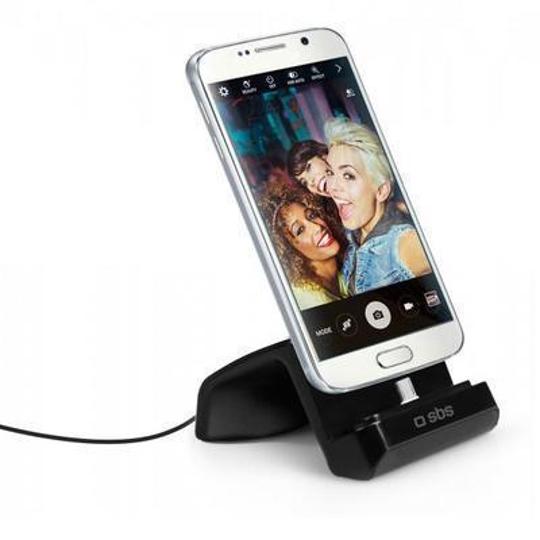 Soporte de sobremesa con función de carga con conector microUSB negro